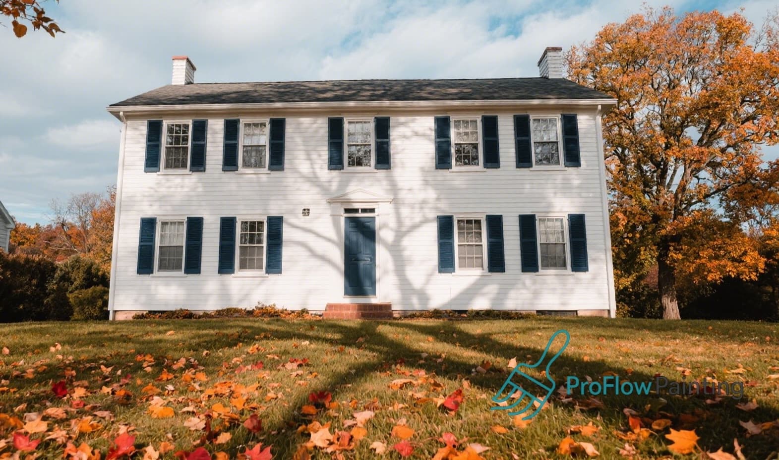 Classic two-story colonial-style home with fresh exterior paint